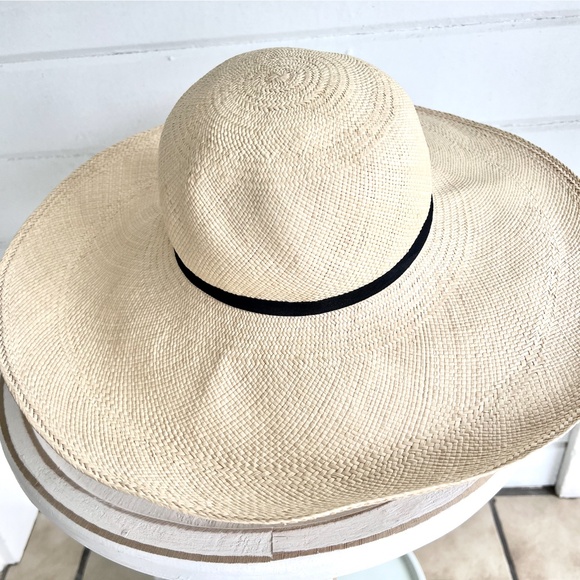 CUYANA Oversized Wide Brimmed Straw Hat in Natural with Black Band - 59 main image 13